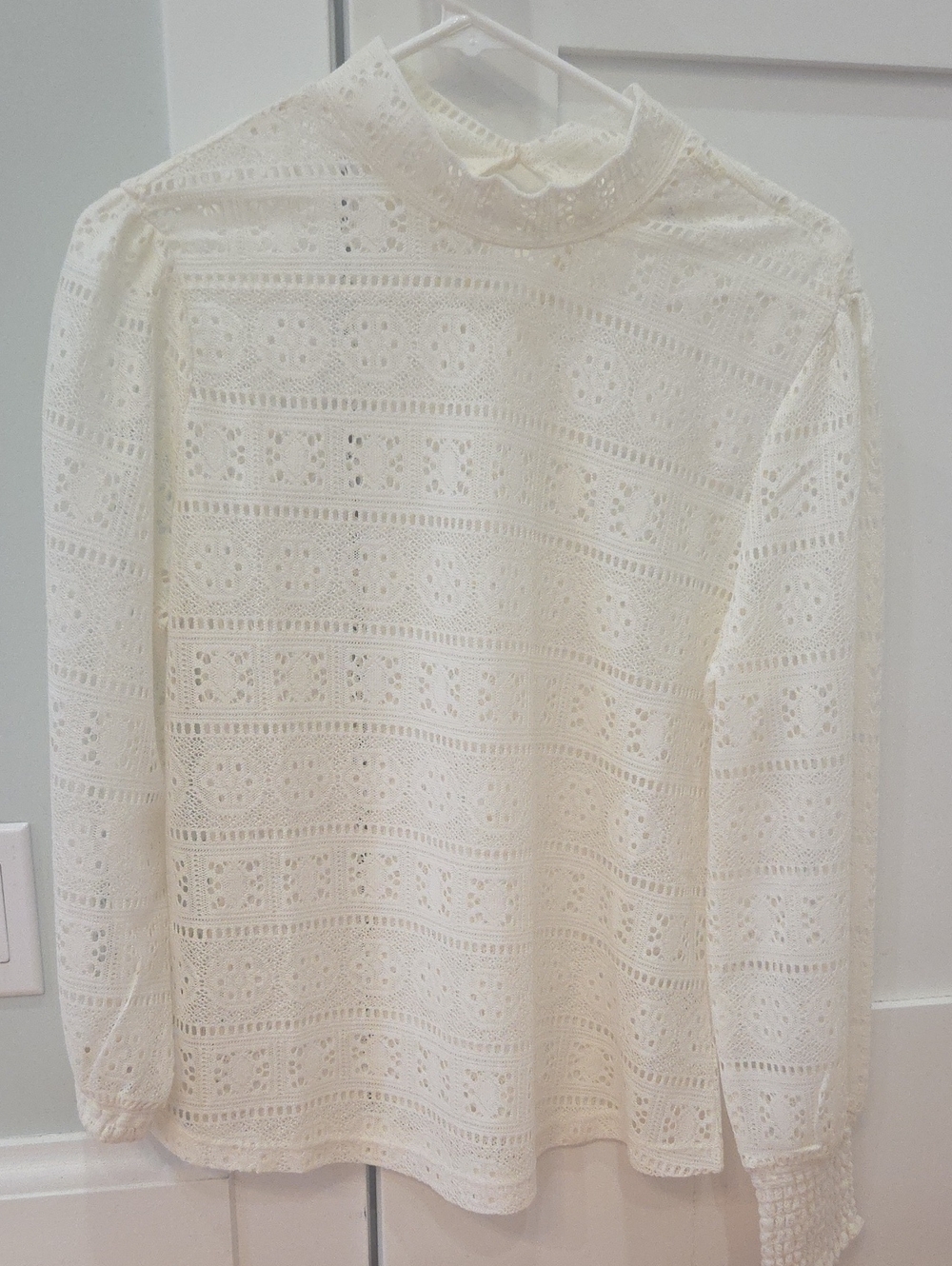 cleo Cream Crochet Lace High Neck Top